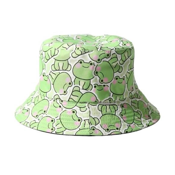 Graphic Reversible Lightweight Multicolor Frog Pattern Bucket Hat One Size - Picture 2 of 7